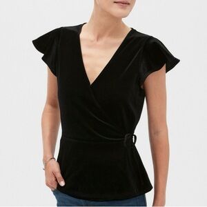 Banana Republic Black Velvet Ruffle Sleeve Wrap Top Size M